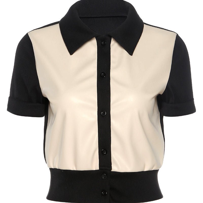 Runway Contrast Crop Shirt - LaVoggue