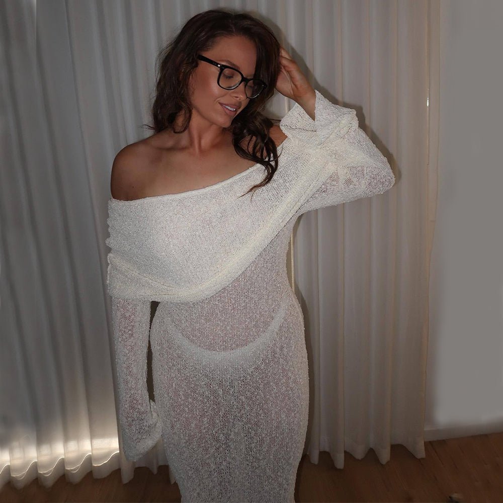 Chic Off-Shoulder Slit Maxi Dress – Elegant Evening & Vacation Style
