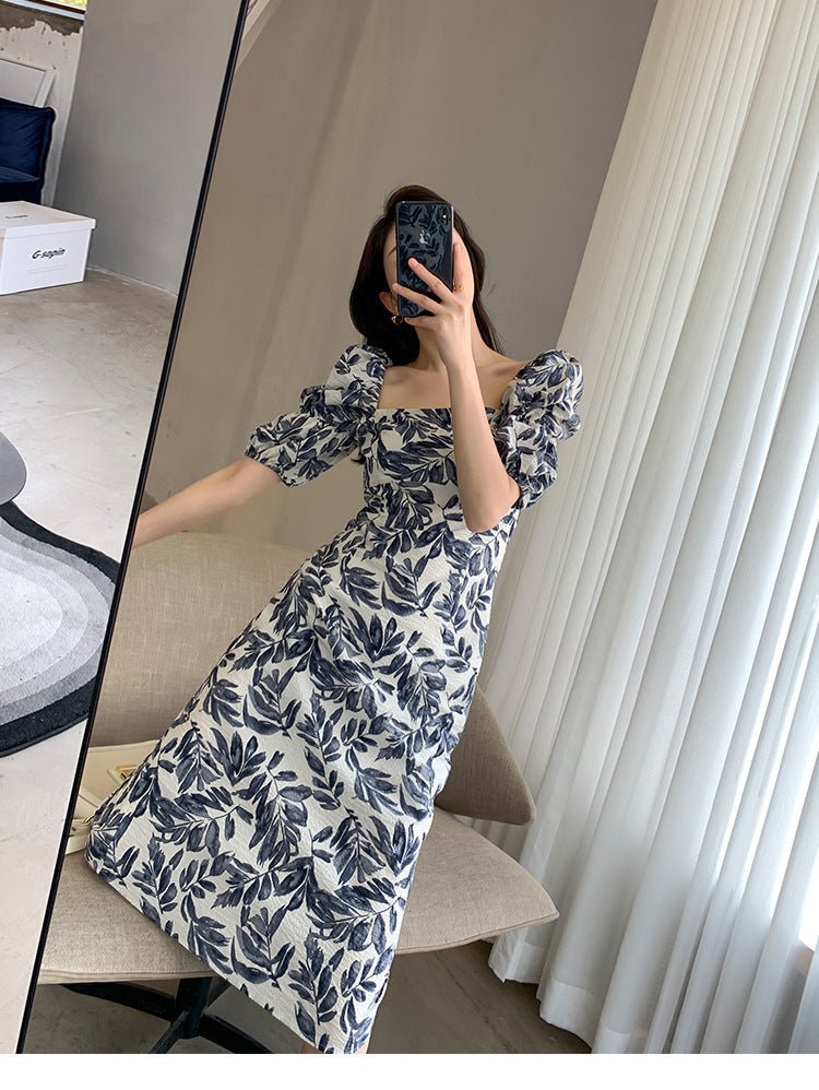Floral Square-Neck Puff Sleeve Dress - LaVoggue
