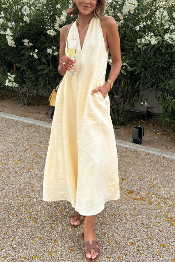 Sleeveless Pocket Summer Dress – Casual V-Neck