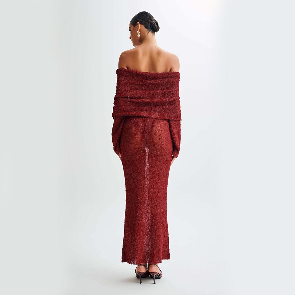 Chic Off-Shoulder Slit Maxi Dress – Elegant Evening & Vacation Style