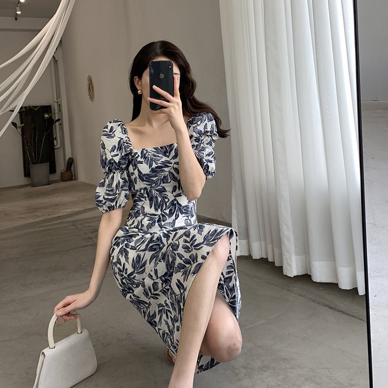 Floral Square-Neck Puff Sleeve Dress - LaVoggue