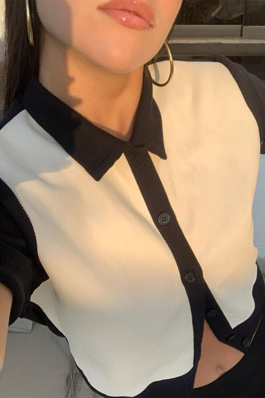 Runway Contrast Crop Shirt - LaVoggue
