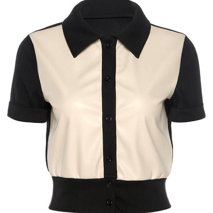 Runway Contrast Crop Shirt - LaVoggue