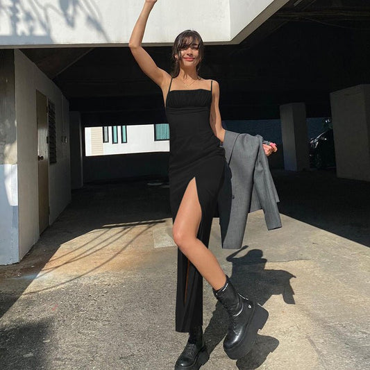 Chic Pleated Suspender Dress - LaVoggue
