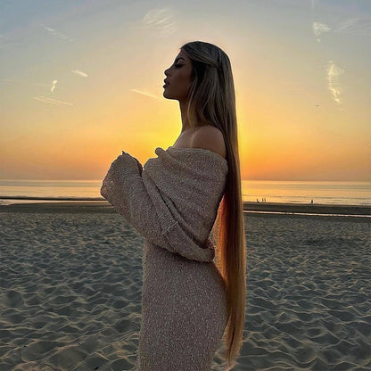 Chic Off-Shoulder Slit Maxi Dress – Elegant Evening & Vacation Style