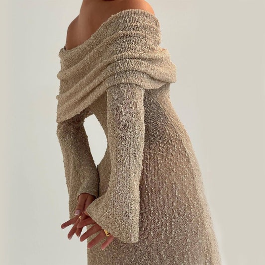 Chic Off-Shoulder Slit Maxi Dress – Elegant Evening & Vacation Style