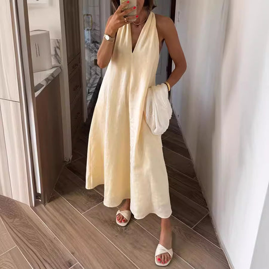 Sleeveless Pocket Summer Dress – Casual V-Neck