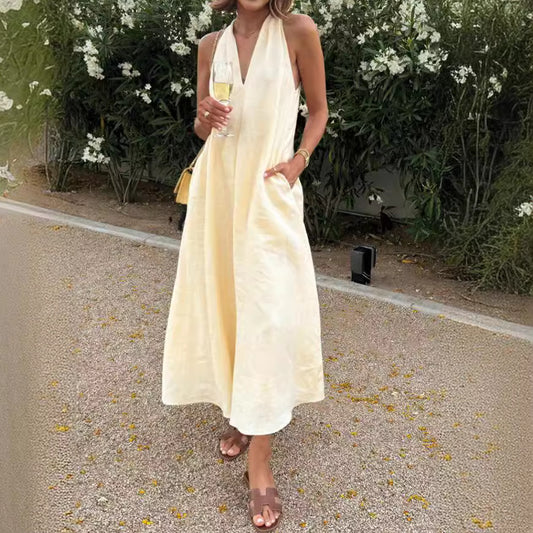 Sleeveless Pocket Summer Dress – Casual V-Neck