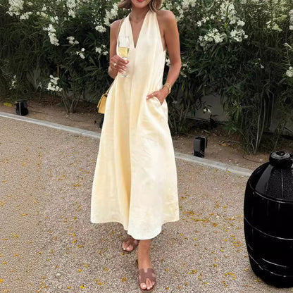 Sleeveless Pocket Summer Dress – Casual V-Neck