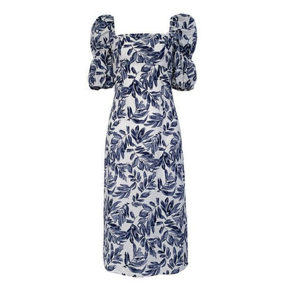 Floral Square-Neck Puff Sleeve Dress - LaVoggue