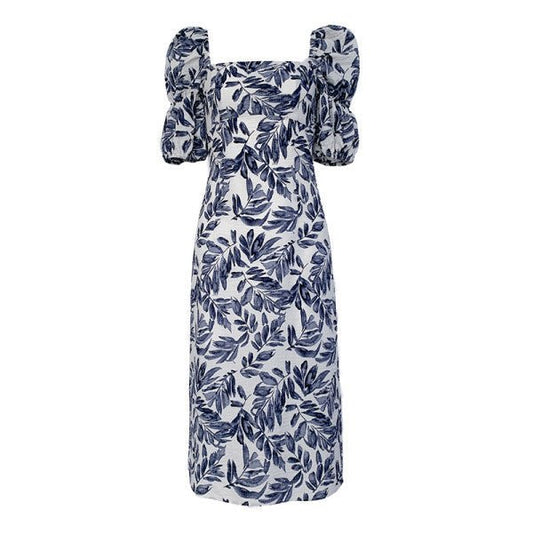 Floral Square-Neck Puff Sleeve Dress - LaVoggue