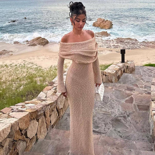 Chic Off-Shoulder Slit Maxi Dress – Elegant Evening & Vacation Style